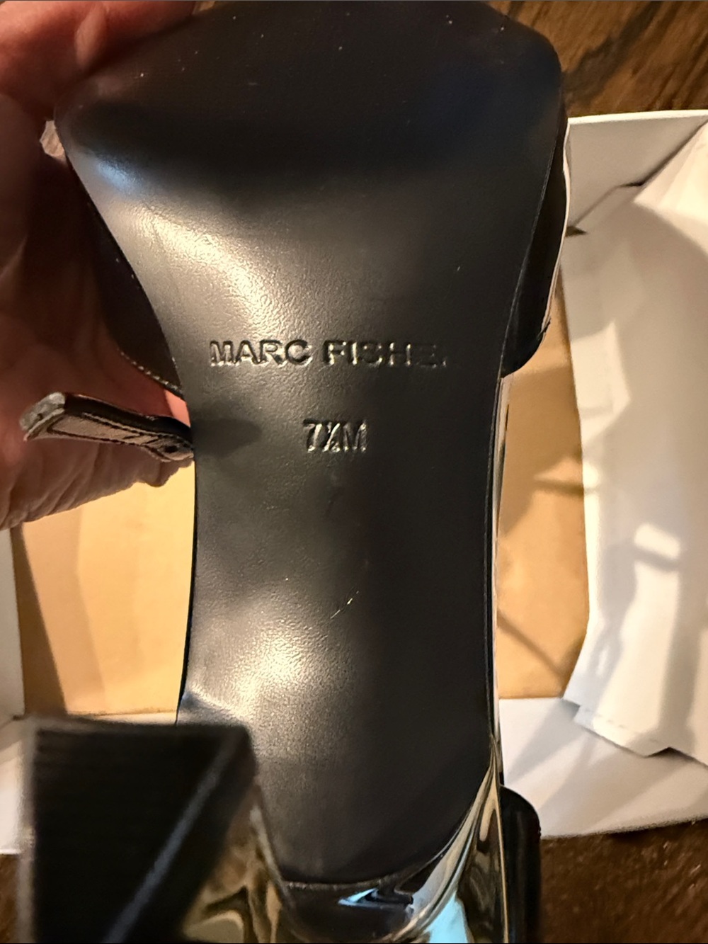 Marc Fisher Black Patent Pointed-Toe Mary Jane Heels with Strap - Picture 4 of 5